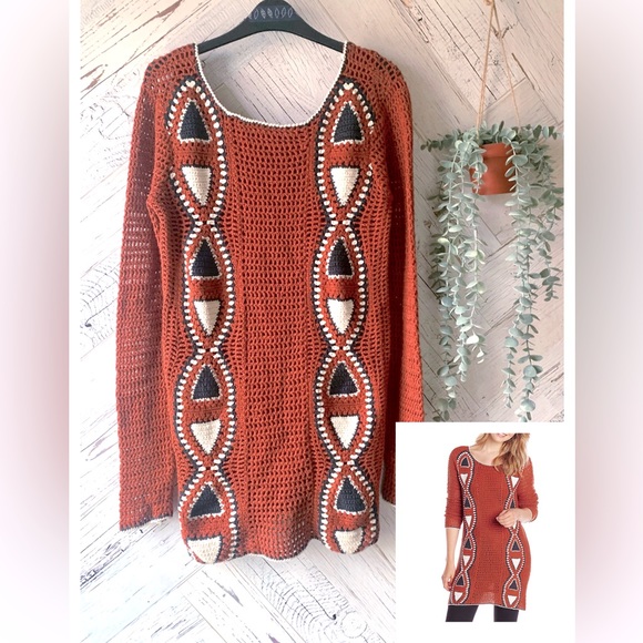 Volcom Copper Geo Crochet Sweater Dress Size-S Excellent Preloved Condition - Picture 3 of 16
